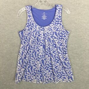 NY&C Small Periwinkle Tank Top Blouse Sheer Overlay Pleated Scoop Neck Career